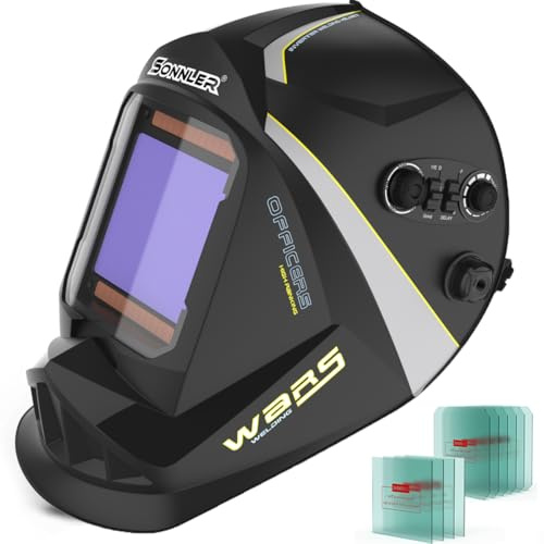 Welding Helmet Auto Darkening,SONNLER Large Viewing 3.94 *3.661/1/1/1 True Color Welding Helmet, Solar/Battery Power Welding Hood With 4 Arc Sensor,Wide Shade 4~5/9-9/13 Welding Mask For TIG MIG ARC