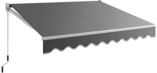 COSTWAY 2.5 x 2m/3 x 2.5m/4 x 2.5m Retractable Manual Awning, Anti-UV and Waterproof Garden Patio Canopy with Fittings & Hand Crank, Aluminum Sun Shade Shelter for Balcony Yard(3m x 2.5m, Grey)