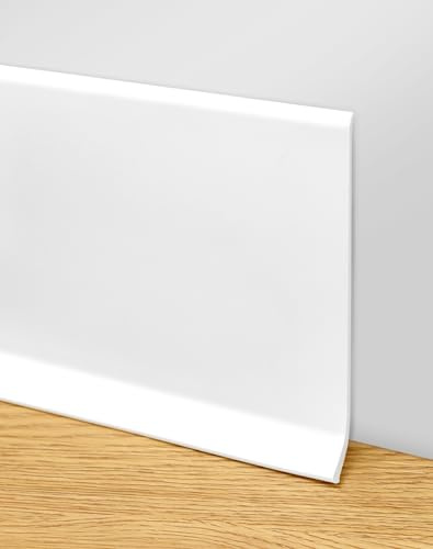 QWORK® 5m Zócalo Adhesivo Flexible - Zócalo PVC -10cm x 12mm - Estilo Minimalista - Blanco