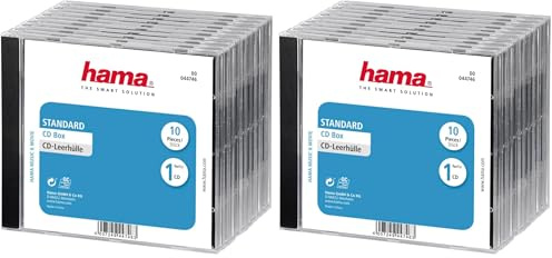 Hama CD-Leerhüllen 10 Stück (Jewel Case für CD/DVD/Blu-ray, Leerbox zur Archivierung, Aufbewahrung, Standard CD-Schutzhülle, Transport-Hülle) transparent-schwarz (Packung mit 2)