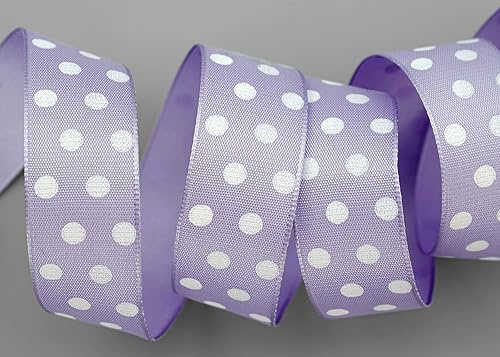 20 m x 25 mm Taftband einsetig bedruckt mit Punkten FLIEDER Lavendel formstabil mit Draht Drahtkante Dekoband Schleifenband Geschenkband Ostern Frühjahr Kinder Polka Dots gepunktet fröhlich