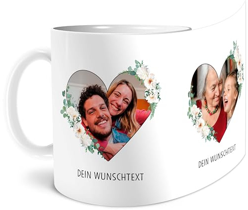 OWLBOOK® Personalisierte Geschenke für Frauen Foto Tasse individuell Gestalten Rose Herz Tasse personalisiert mit eigenen Fotos Foto Geschenke zu Weihnachten Geburtstag Frau Keramik 300 ml