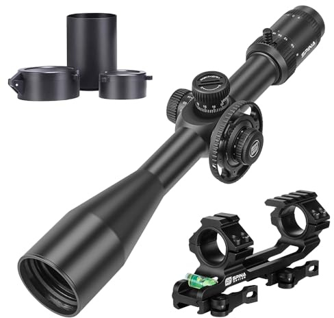 SPINA OPTICS Lunette de visée 6-24x50 GEN2 First Focal Plane Rifle Mirror avec visière, Roue parallaxe, 30 mm Tube Rifle Mirror, Monture qd