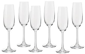 ECHTWERK Set di 6 flûte da champagne, 210 ml - flûte da champagne, robusti bicchieri in cristallo con piede allungato, apertura stretta e piede largo, design senza tempo, 22,9 x 7 cm