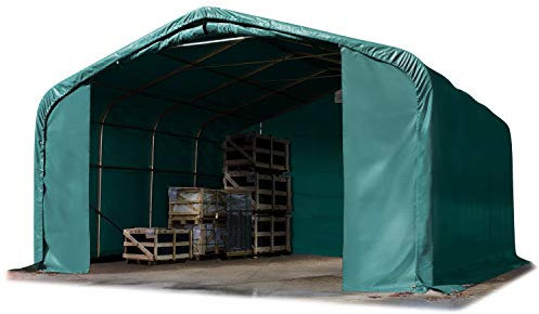TOOLPORT Lagerzelt 6x6 m Zelthalle / 2,6 m Seitenhöhe feuersichere PVC Plane 2300 N grün mit Statik (Betonuntergrund)