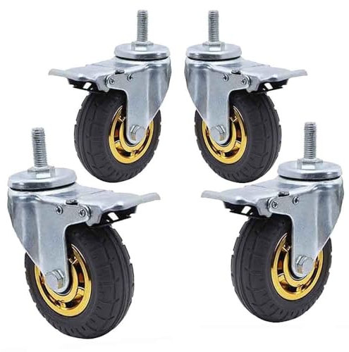 ZYBOWAYL Schwerlast Strandkorbrollen mit Schraube M12*30mm Industrielle Lenkrollen aus Gummi 360 Grad Transportrollen mit Bremse for Dolly, Workben (Color : With Brake, Size : 3inch)