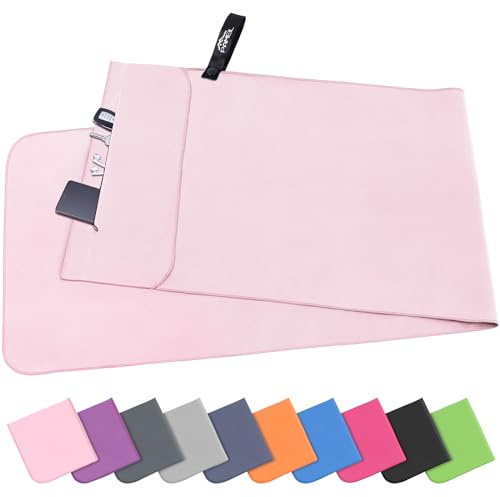 Pameil Asciugamano in microfibra, 120 x 50 cm, asciugamano sportivo leggero, assorbente e ad asciugatura rapida, asciugamano da palestra con tasca con cerniera per spiaggia, campeggio, yoga e sauna