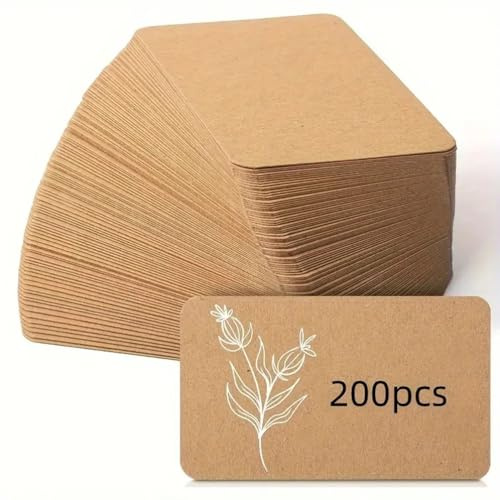 Braunes Kraftpapier Karte, 200 Stück 300g/m², 9cm x 5.2cm, Wortkarten für Graffiti, Mitteilungen, Geschenke, Schule, Home, Büro