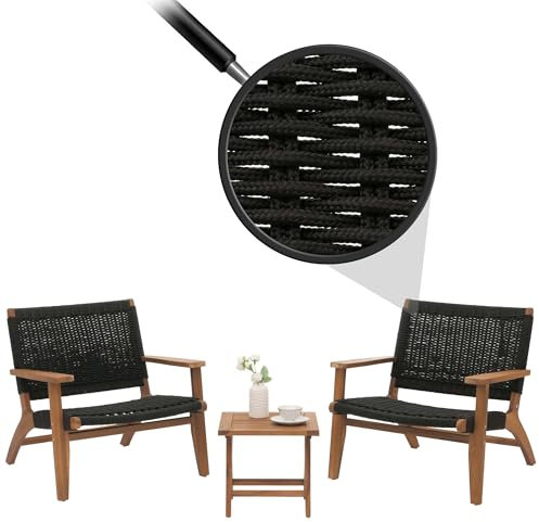 Mendler Lounge-Garten-Garnitur HWC-N49, Balkon-Set Sitzgruppe Sessel, Seilgeflecht Rope Holz Akazie MVG-Zertifiziert, schwarz