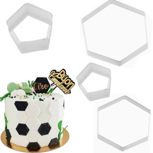 Uskerb 4 Pcs Football Pattern Cookie Cutters - Plastic Fondant and Biscuit Cutters for Baking | Different Sizes for Creative Designs