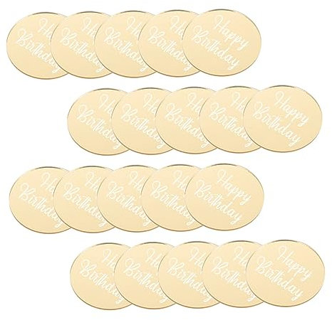 Garneck 20pcs Birthday Cupcake Topper Decor Round Acrylic Cards for Cake Dessert Decoration for Girls Birthday Stitch Theme Party