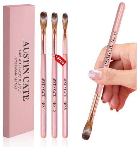 3 Piezas Pinceles Acrílicos para Uñas en Tamaños 8/10/14, Set de Plumas de Arte de Uñas, Brocha Profesional para Uñas de Gel Acrílico, Pincel para Polvo Acrílico para Bricolaje de Uñas