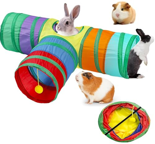 Tunnel per conigli, giocattoli per conigli, tubo pieghevole a 3 vie per animali domestici, accessori per tubi pelli di coniglio, tubo per porcellini d'India, tunnel per animali di piccola taglia
