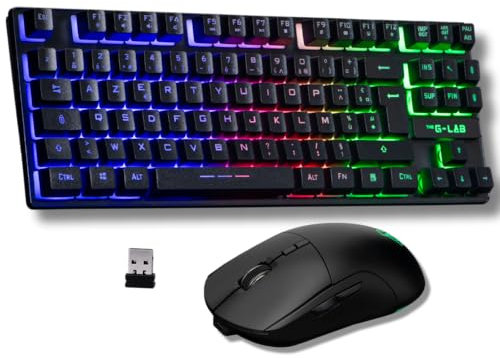G-Lab Oxygen EX Combo - Teclado y ratón inalámbrico para gaming con LED RGB, formato TKL, diseño español, 3200 DPI - PC/PS4/PS5