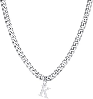 Halzketten Männer Silber, Edelstahl Halskette Herren Halskette Mit Alphabet-Anhänger Halsketten Mit Anhänger Herren Schmuck Geschenke