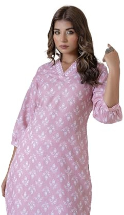 Yashika Set di pantaloni corti corti da donna in misto cotone stampato e pantaloni afgani, perfetto per abbigliamento casual e da ufficio, Pesca, XL