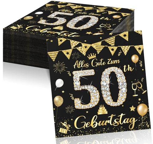 40 Stück 2-Lagige Servietten für 50. Geburtstag - Mann und Frau, Partydekoration, Jubiläum, Feier