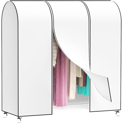 Syeeiex 5ft Atmungsaktive Kleiderständer Abdeckung Mit 2 Reißverschluss, Nicht gewebt kleidersack lang 152 x 152 x 50cm Staubschutz Kleiderbügel kleiderhülle Abdeckung für Kleiderstange