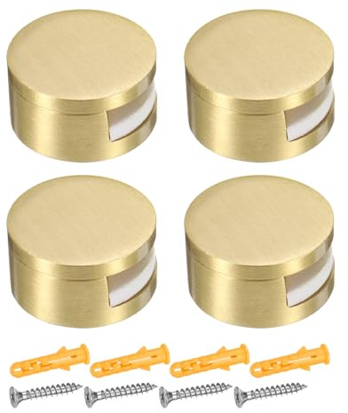 sourcing map 4pcs Glass Shelf Bracket Metal Adjustable Wall Mount Mirror Hanger Bathroom Glass Mirror Clamp Shelf Clip Support Hardware Replacement Parts for 0.19-0.43 Glass Shelves, Gold