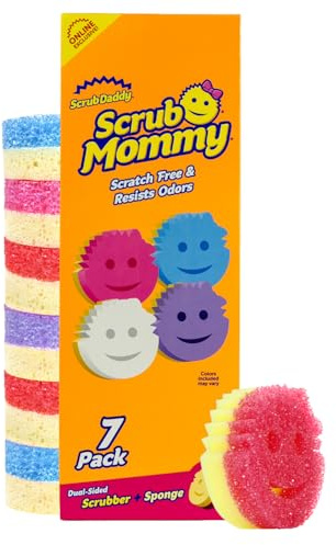 Scrub Daddy Scrub Mommy - Esponjas de Cocina para Platos y derrames de Limpieza, Esponja de Doble Cara para Limpieza, Paquete a Granel Multicolor, Resistente a Manchas y olores (7 Unidades)