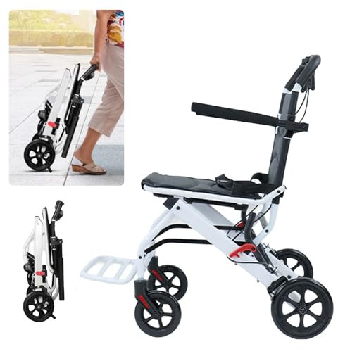 funrautz Leichter faltbarer Rollstuhl für Erwachsene, tragbarer Transitstuhl mit verstellbarem Sicherheitsgurt, Rahmen aus Karbonstahl, leicht zusammenklappbar, kompakter Rollstuhl für Reisen und