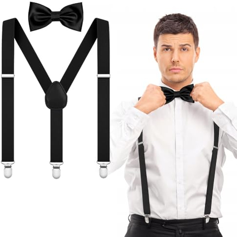AOOWU Set de Tirantes Pajaritas, 3.5cm Tirantes Ajustables y Pajaritas Hombre, Pajarita para Hombre Elegante Retro y Forma Tirantes Caballero Accesorio Traje Hombre de Business Fiesta Boda