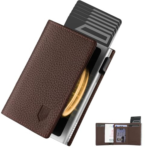 DODENSHA MagSnap Pebble Geldbörse Damen & Herren I Slim Wallet mit Münzfach I Kreditkartenetui Geldbeutel Mädchen für 10+ Karten I Wallets for Men I Portmonee Damen I RFID Schutz I Braun Silber