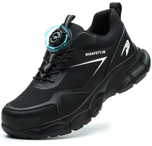 GUDECIUS Chaussures de Sécurité Hommes Femmes Légère Basket Securite Embout en Acier Chaussures de Travail Chaussure de Chantier Antidérapante Respirantes Noir 39 EU
