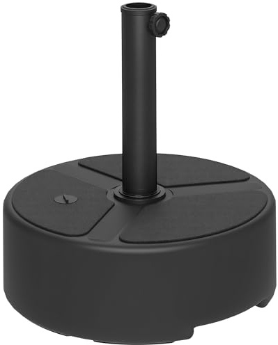 Outsunny Base rotonda per ombrellone da giardino, resistente, riempita fino a 20 kg con supporto o 18 kg con acqua per pali da 38, 48 mm, nero