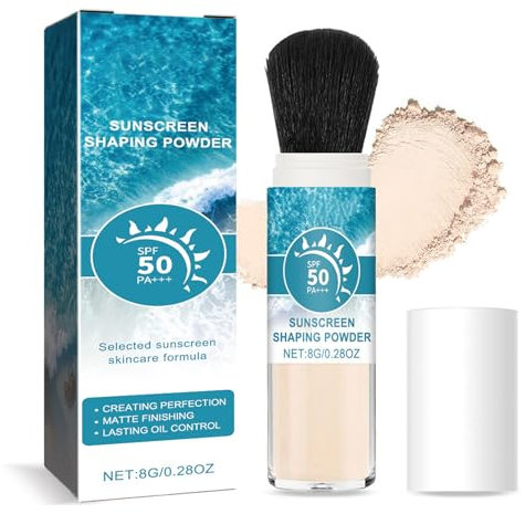 Polvere solare minerale, SPF 50 Sunscreen Matte Loose Powder con pennello, controllo dell'olio e durevole Setting Powder, impermeabile, trucco leggero e traspirante, per tutti i tipi di pelle