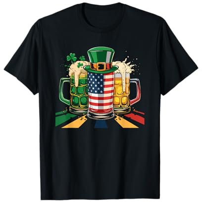 Chope à bière irlandaise Drapeau USA Trèfle Jour de la Saint-Patrick T-Shirt