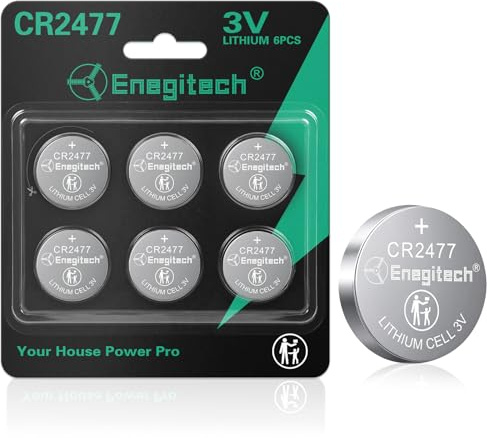 Enegitech CR2477 Lithium-Knopfzelle 3V​​ Hochkapazitäre Energiequelle für Uhren, Reiskochern & Angelrollen (6er-Pack)