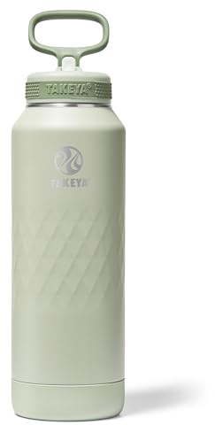 Takeya Sport 40 oz Triple-Insulated Stainless Steel Water Bottle – Leakproof, Sweatproof, BPA-Free, Keeps Drinks Cold 36 Hrs, Hot 14 Hrs – Eucalyptus