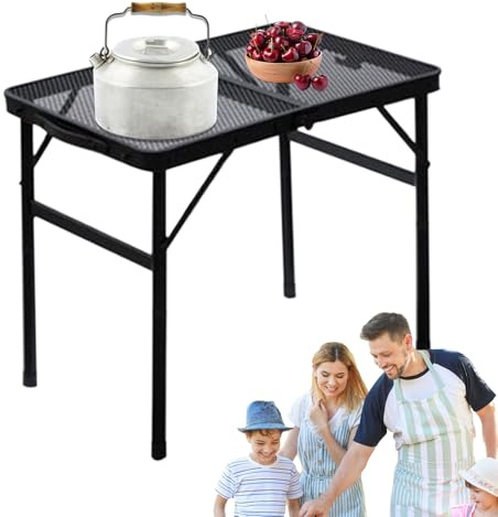Table de camping pliable, station de cuisson portable, support de barbecue robuste, pieds réglables en hauteur, design de rangement compact pour utilisation en extérieur pour le camping, la pêche, les