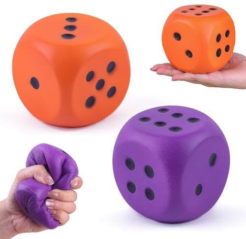 Anboor 2 Stück Große Schaumstoffwürfel für Erwachsene Kinder – 9 cm Jumbo Würfel Riesen Weich Buntes Spielzeug für Spieleabende & Unterrichtsaktivitäten (Orange & Lila)