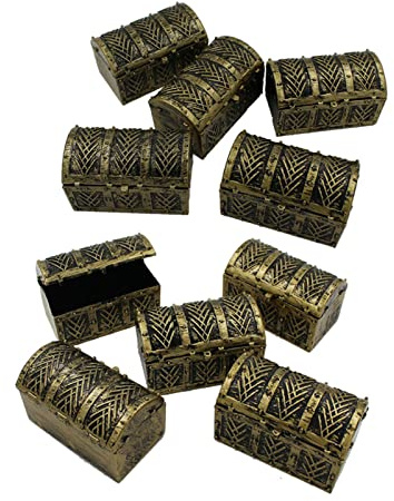 HengChen 10pcs Mini Pirate Treasure Chests, Vintage Pirate Jewelery Box Games Toy Set for Children Play Favor Party Supplies Decor Store Gold Coin Gems (COLOR:Antique)