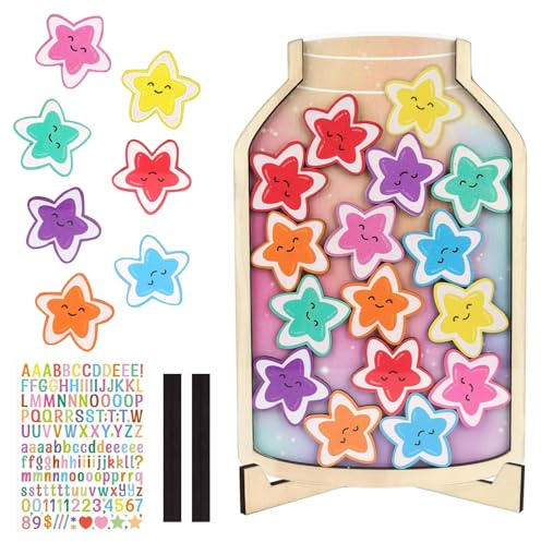 SUPRROW Tableau Recompense Enfant, Bocal de Recompense Enfant, Pots Tableau des recompenses Enfants avec 28 étoiles pour Bon comportement à l'école et en Famille Reward jar