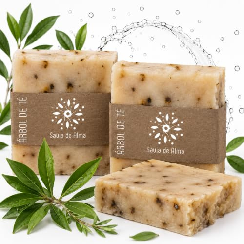 Jabón Árbol de Té Natural (Pack 2) – Jabón Artesanal Antibacteriano para Acné y Piel Grasa – Jabón Natural sin Químicos – Manos, Cara y Cuerpo – Hecho en España – Savia de Alma 100 g (2, Árbol de Té)
