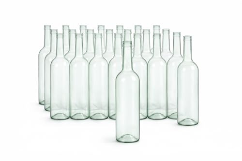 Taninea Botellas Cristal Vacías para Vino 750 ml Blanca/Transparente – Pack 24 – Tipo Bordelesa – Reutilizables para Vino Casero, Licores, Aceites y Vinagres