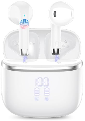 POMUIC Wireless Earbuds, HiFi Stereo Deep Bass,Bluetooth 5.3 Headphones with 4 ENC Noise Cancelling Mic,40H Playtime, IPX7 Waterproof Bluetooth Earphones, Bluetooth Earbuds Dual LED Display,2025