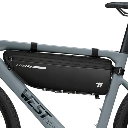 ZIMAOER Oberrohr Fahrradtasche - 2,6L Rahmen Fahrradtasche mit Wasserdichtem Reißverschluss, Top Tube Bike Bag, Robuste Fahrradzubehörtasche für MTB Rennrad Gravelbike (Ganz Schwarz)