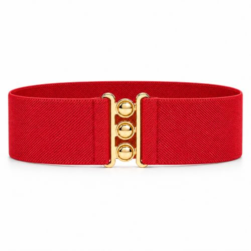 Ro Rox Women's Wide Elasticated Nurse Belt for Dresses, 1950s Vintage Style | Stretchy ladies' waist cincher, elastic band, retro pin-up style, classic silver-tone or gold-tone buckle, 3 in (7.6 cm) wide