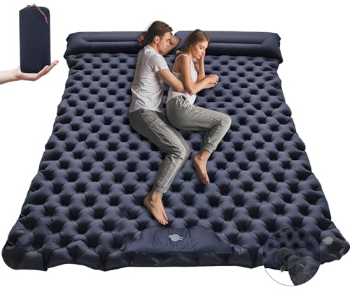 Camping Double Sleeping Pad,Ultralight Self Inflating Sleeping Mat for 2 Person with Pillow Built-in Foot Pump,Portable Camping Air Mat for Backpacking, Hiking, Traveling, Tent (Dark Blue)