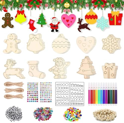 ASTRIgneous 326 Stück Holzanhänger Weihnachten, 10 Stile Holzanhänger zum Bemalen, DIY Basteln Weihnachten, Weihnachtsbasteln für Christbaumdekoration, Partydekorationen