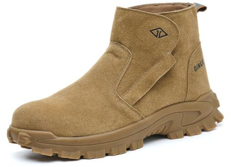 Men'S Steel Toe Boots Solid Boots Leather Welding Denim Material Comfortable Work Boots Anti Slip Sole Safety Structured Shoe Style. Suitable For Construction Outdoor Activities And Farms (brown,8.5)