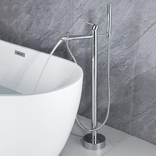 Mischbatterie Badewanne mit Brause Chrom Freistehend Einlochmontage Bad Dusche Wasserhahn Armatur aus Messing