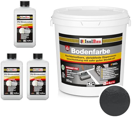 Isolbau Revêtement de sol en polyuréthane 2K pour sols intérieurs et extérieurs - Peinture de sol anthracite avec 3 liants en polyuréthane pour garages, ateliers, caves - Revêtement de sol de garage