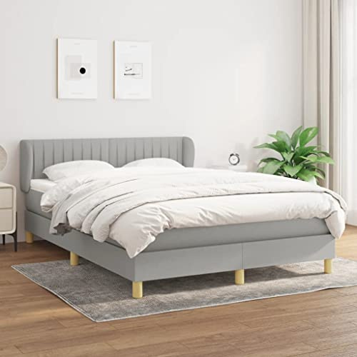 Frdhee Doppelbettgestell Bettrahmen Seniorenbett,Boxspringbett mit Matratze Hellgrau 140x190 cm Stoff,Bett Für Gästezimmer Schlafzimmer,Leichte Montage, Umfangreicher Stauraum