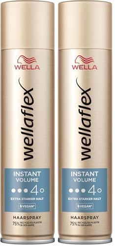 Wellaflex Instant Volume spray per capelli da donna, fino a 48 ore, tenuta extra forte, styling volumico, delicato sul cuoio capelluto, dermatologicamente testato, formula vegana, grado di tenuta 4,