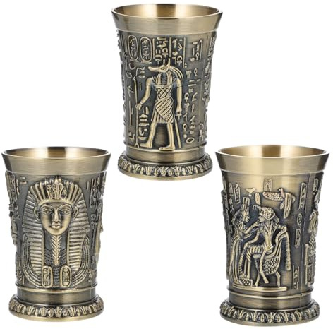 NUOBESTY Vasos de Metal Vintage Diseño Egipcio Antiguo, Juego de 3 Copas para Cócteles y Vino, Base Firme para Bares y Hogares